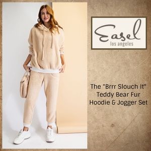 📌 EASEL “My Teddy Bear” Ultra Lux Fluffy 2 Piece Hoodie & Jogger Loungewear Set